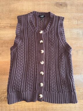 ME+EM Chocolate Brown Knit Button-Front Sweater Vest